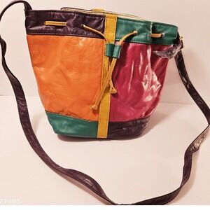 NOT FOR SALE-Noble Handbag Inc Genuine Leather Bucket Bag Colorblock
